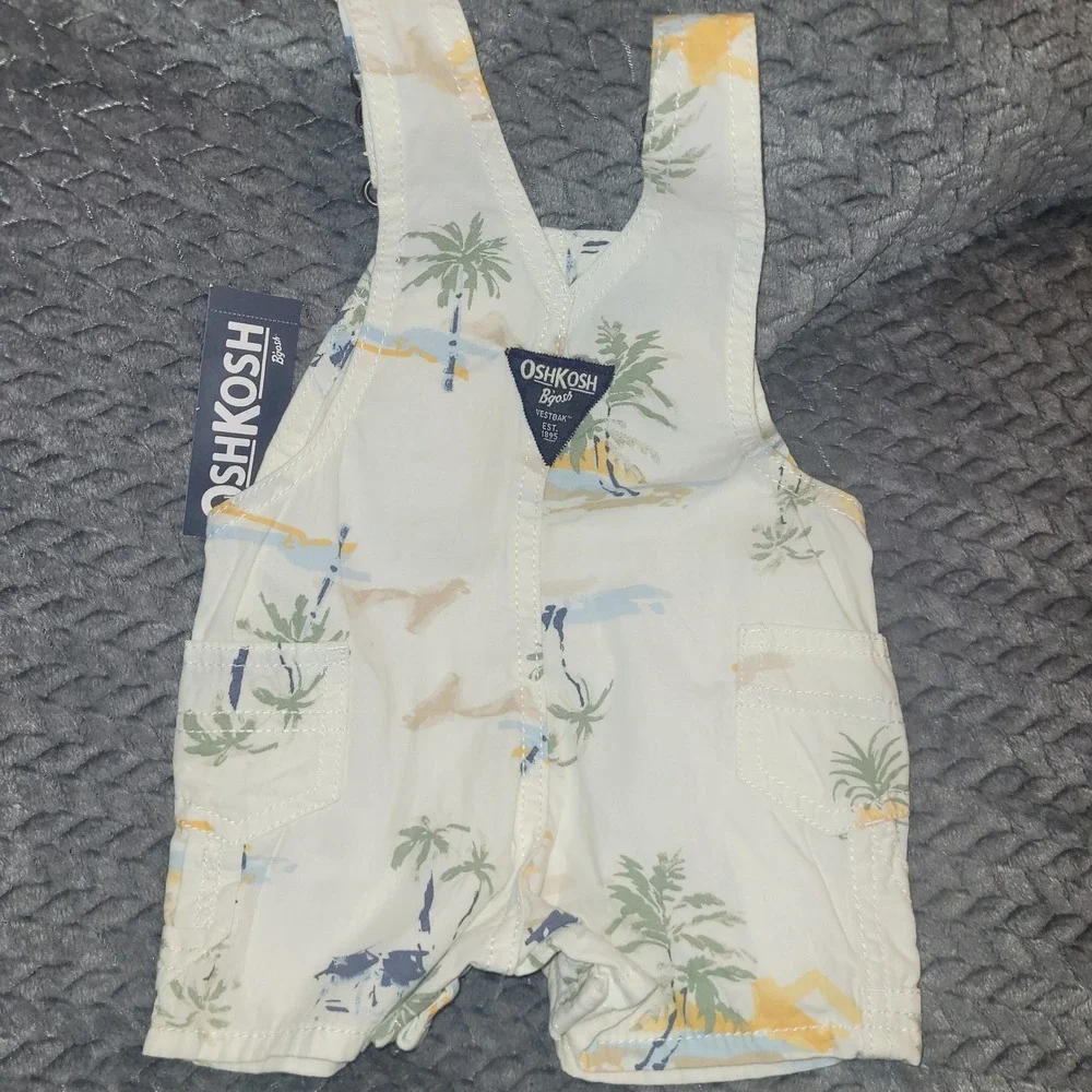 NWT Carter's OshKosh Baby Boy 3M Summer Bundle Gingham Palm Tree Linen 4pc Set